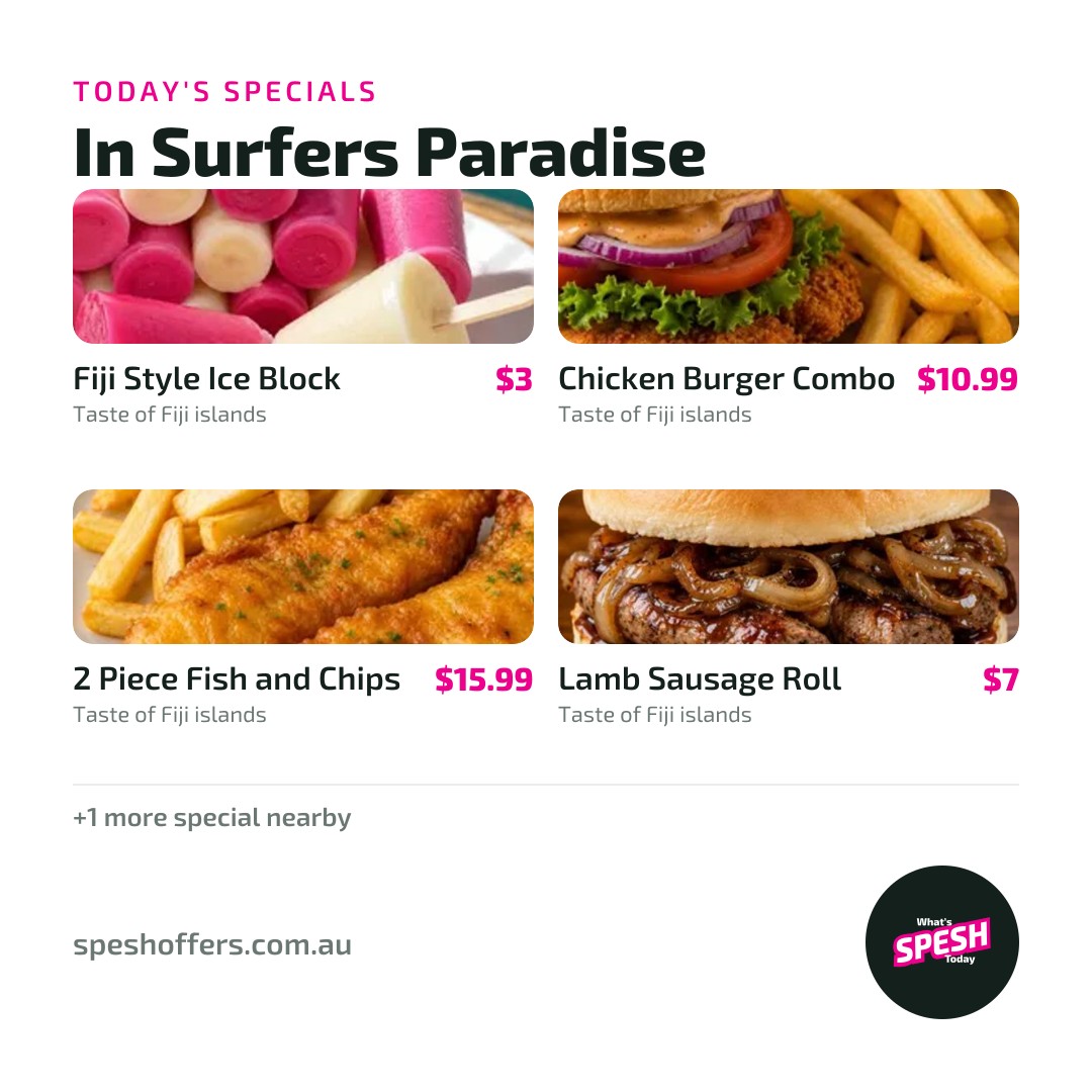 Spesh specials card for Surfers Paradise, posted to Facebook 4 days ago